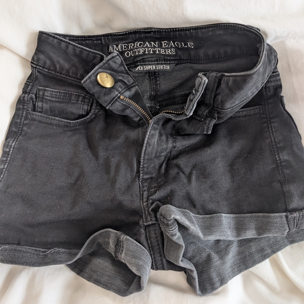 American Eagle Super Super Stretch High Rise Shorts Black